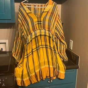 Free People yellow plaid mini /midi dress tunic